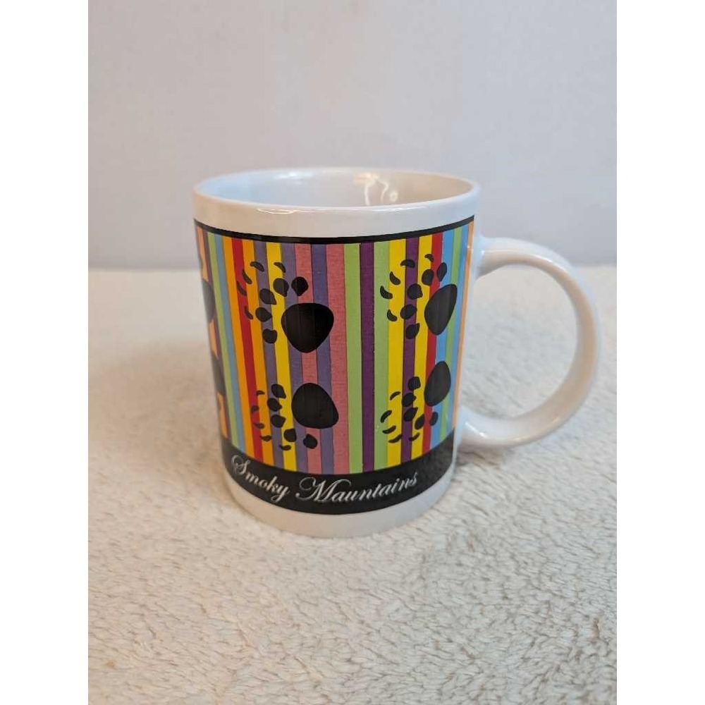 Smoky Mountains Paw Print Coffee Mug Colorful Striped Novelty Cup